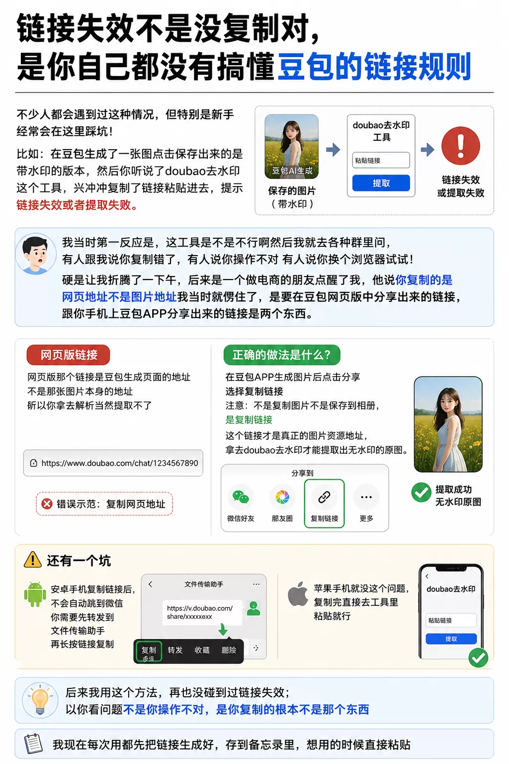 原来链接失效不是没复制对，是你自己搞懂豆包规则！