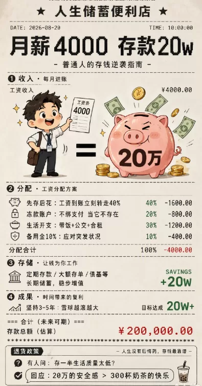 月薪 4000 存款 20 万？普通人存钱的 3 个习惯